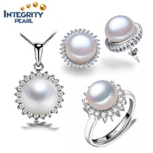 Fashion 925 Silver Freshwater Pearl Set 9mm Button Pearl AAA New Design Pearl Set